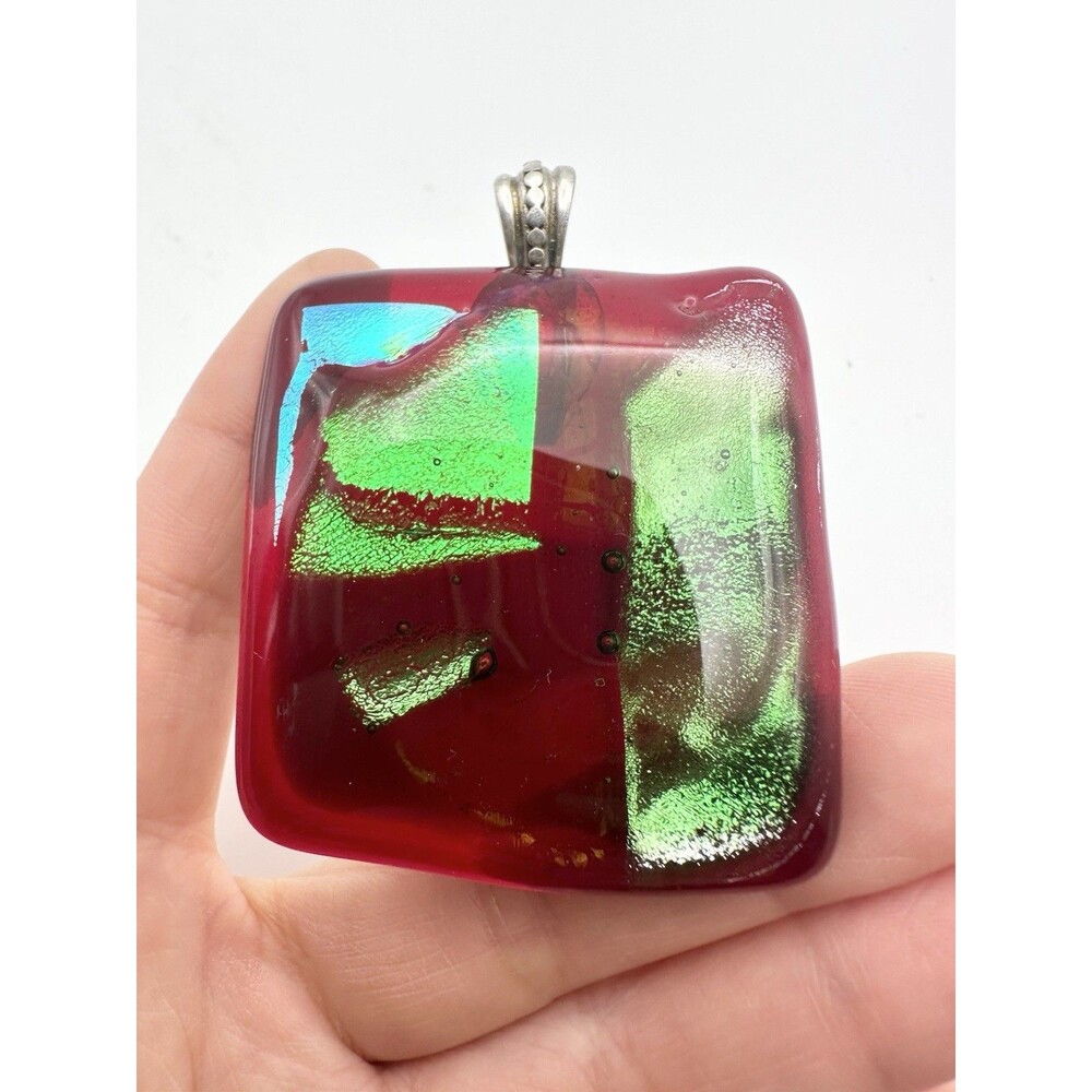 Handmade Dichroic Glass Pendant Red Large 925 Silver Bale